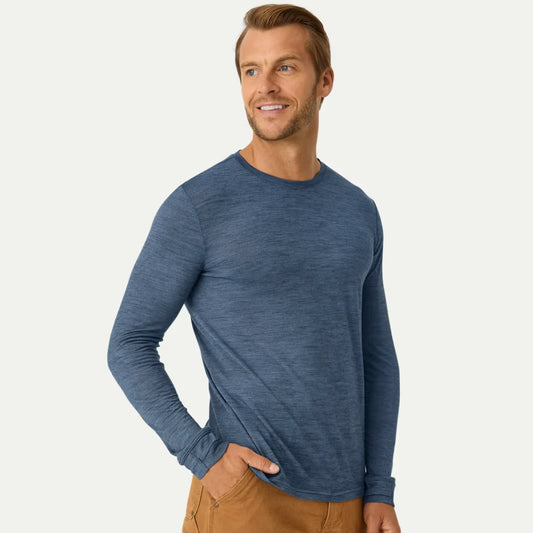 Men's Merino Wool Blend Crew Neck Long Sleeve T-Shirt - US 1922