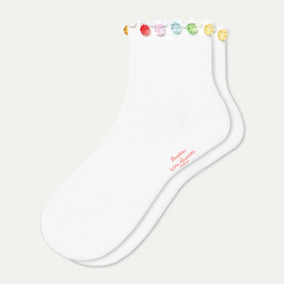 Bombas x Susan Alexandra Embellished Ruffle Rib Quarter Socks - US 8213
