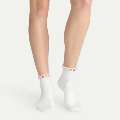 Bombas x Susan Alexandra Embellished Ruffle Rib Quarter Socks - US 8213