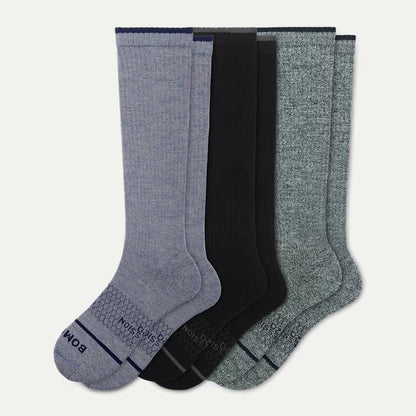 Men's Merino Wool Blend Everyday Compression Knee High Socks 3-Pack (15-20mmHg) - US 6329
