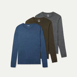 Men's Merino Wool Blend Crew Neck Long Sleeve T-Shirt 3-Pack - US 7081
