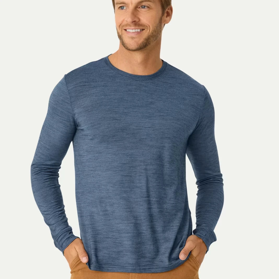 Men's Merino Wool Blend Crew Neck Long Sleeve T-Shirt 3-Pack - US 7081