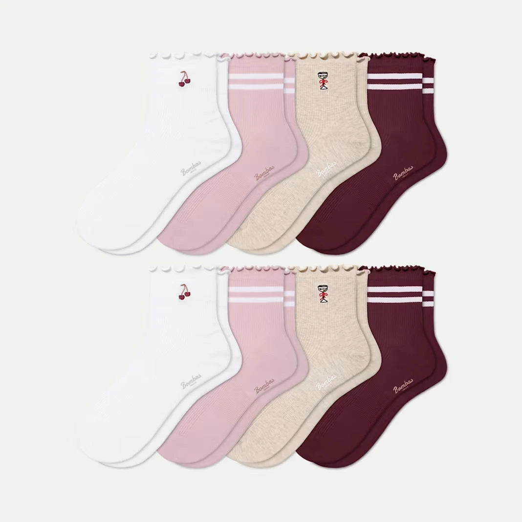 Women's Ruffle Rib Quarter Sock 8-Pack - US 2410