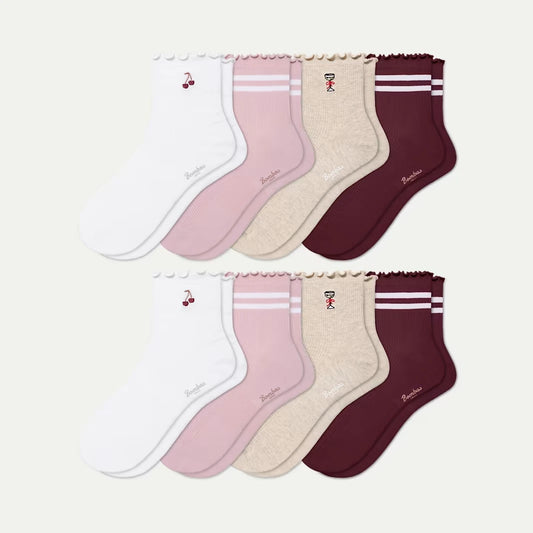 Women's Ruffle Rib Quarter Sock 8-Pack - US 2410