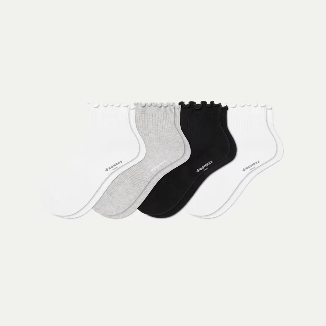 Youth Ruffle Rib Quarter Sock 4-Pack - US 6564